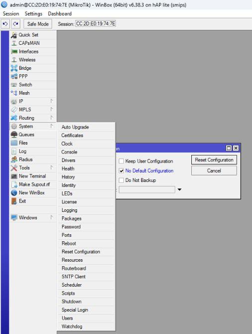 Reset configuration