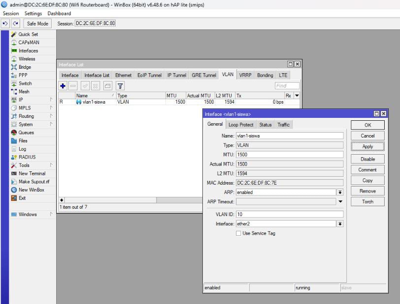 Membuat interface VLAN siswa