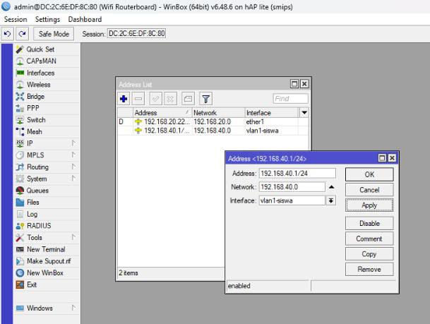 IP address vlan1-siswa