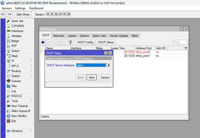 DHCP setup wlan1