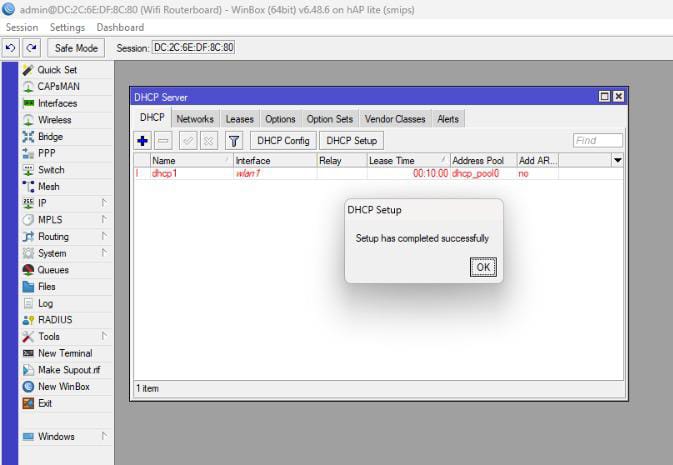 DHCP setup wlan1 selesai