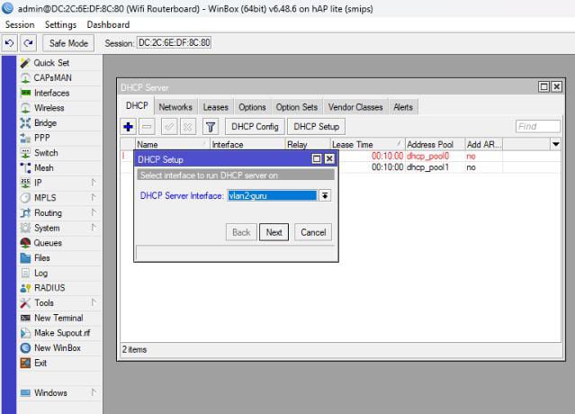 DHCP setup vlan1-siswa