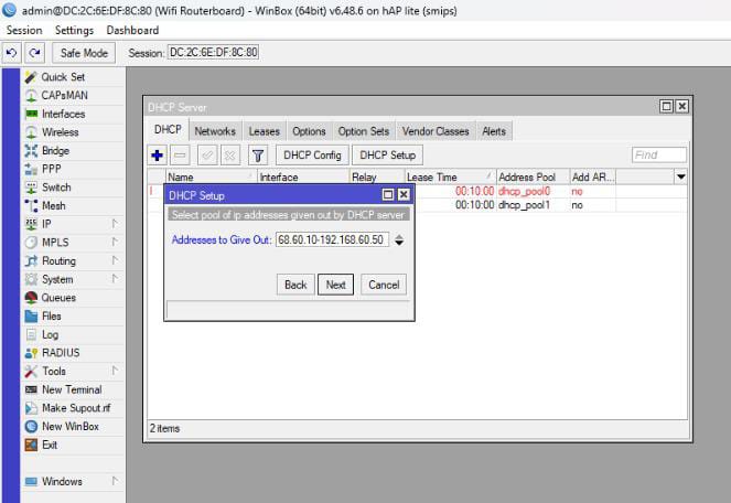 DHCP setup vlan2-guru