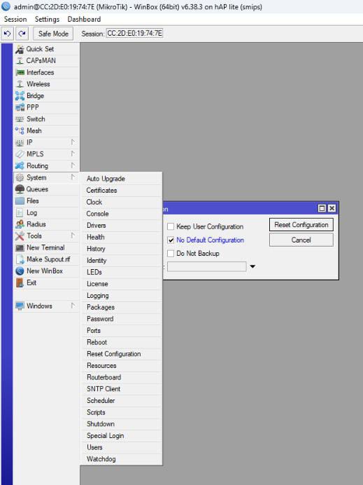 Reset configuration